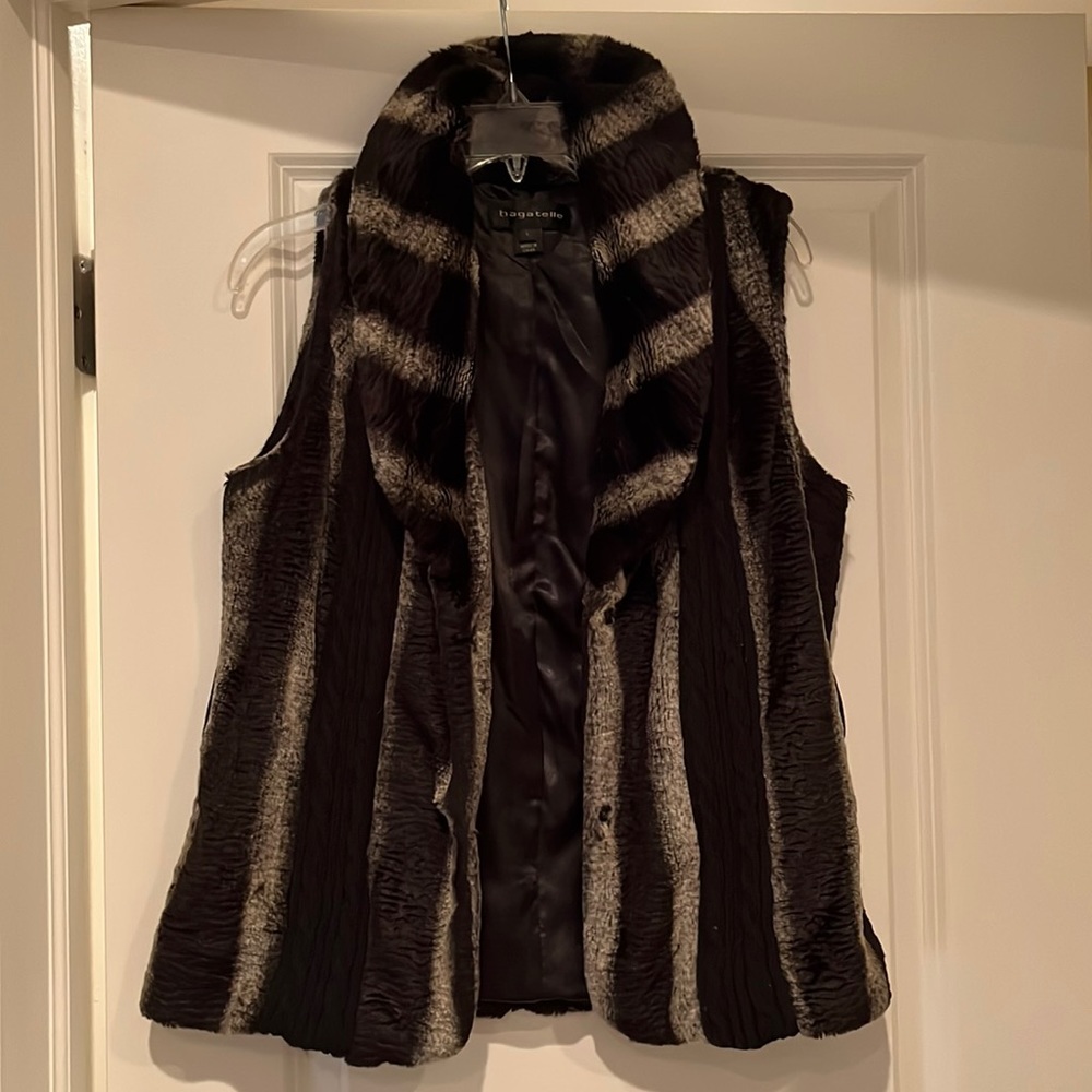 Faux fur vest with knit stripe